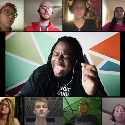 student performing music on live call