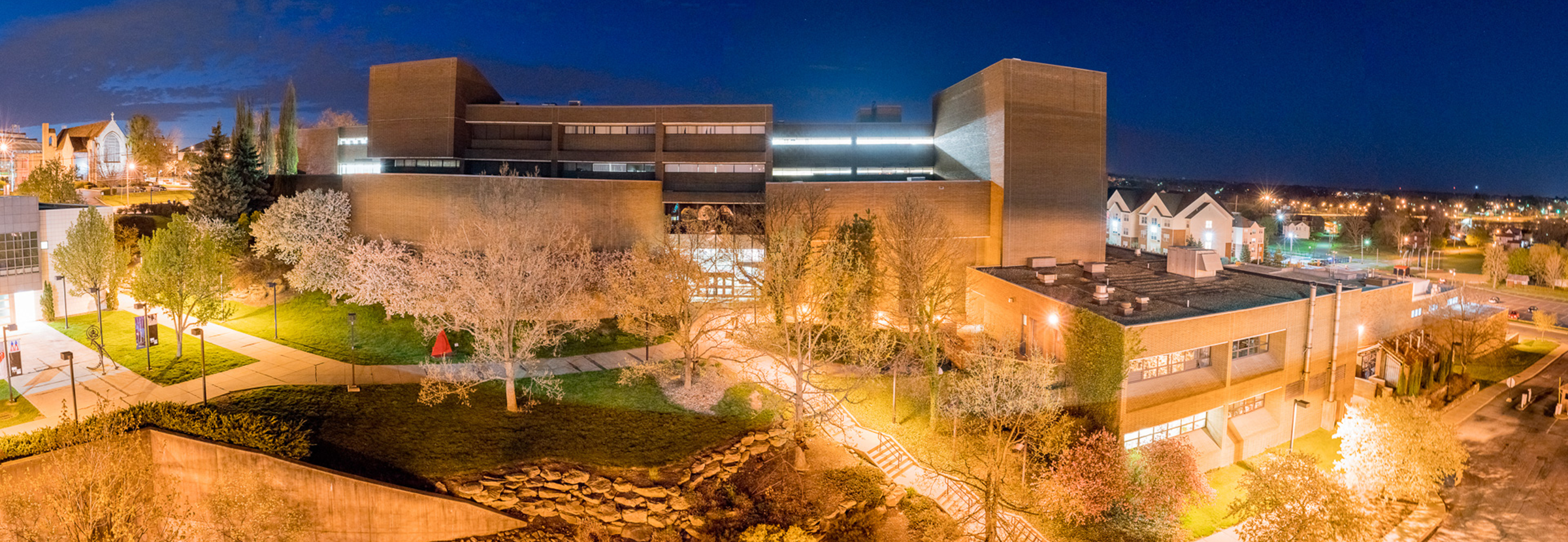 Bliss Hall photo at night