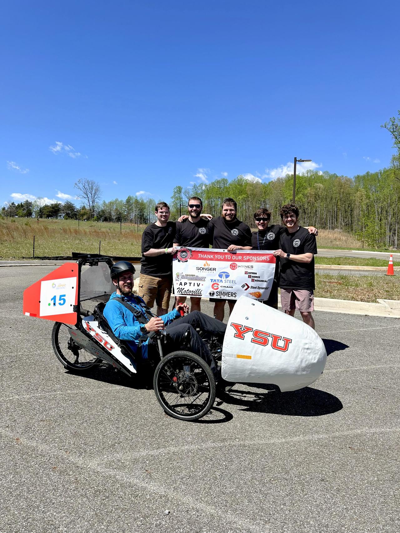 YSU's e-HPVC team: Sean Armold, Jacob Brundrett, Matthew Fabian, Joshua Gray, Peyton Mann, Kristopher McCowin