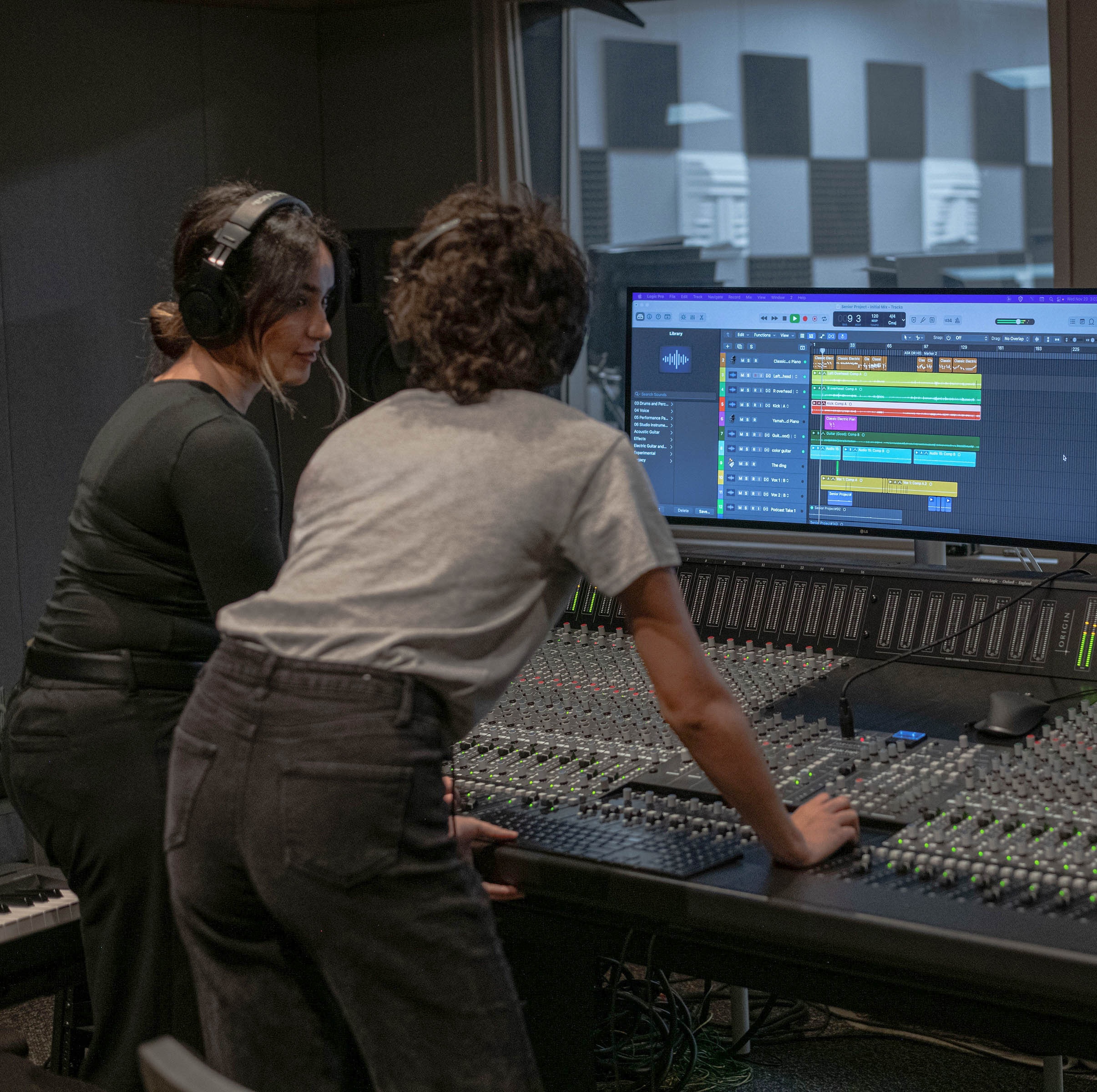 students working at music console