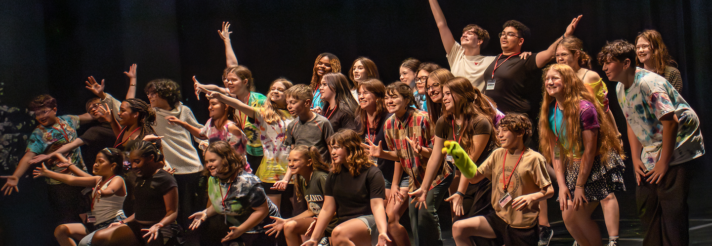 Summer 2025 Theatre Camp participants together on stage