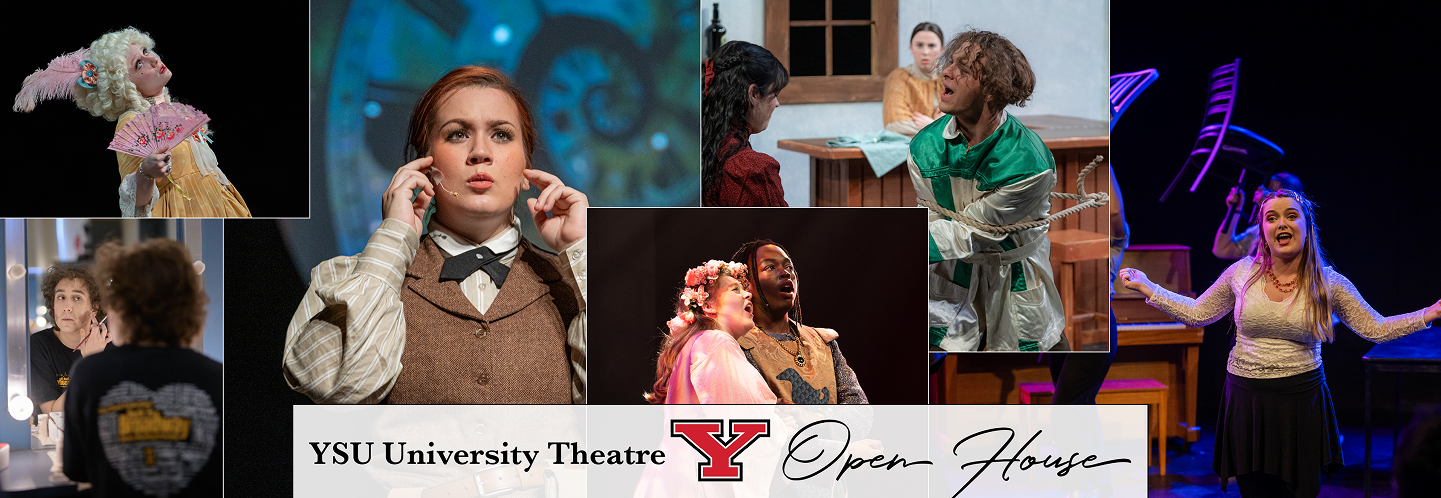 Collage of theatre performances with Open House graphic