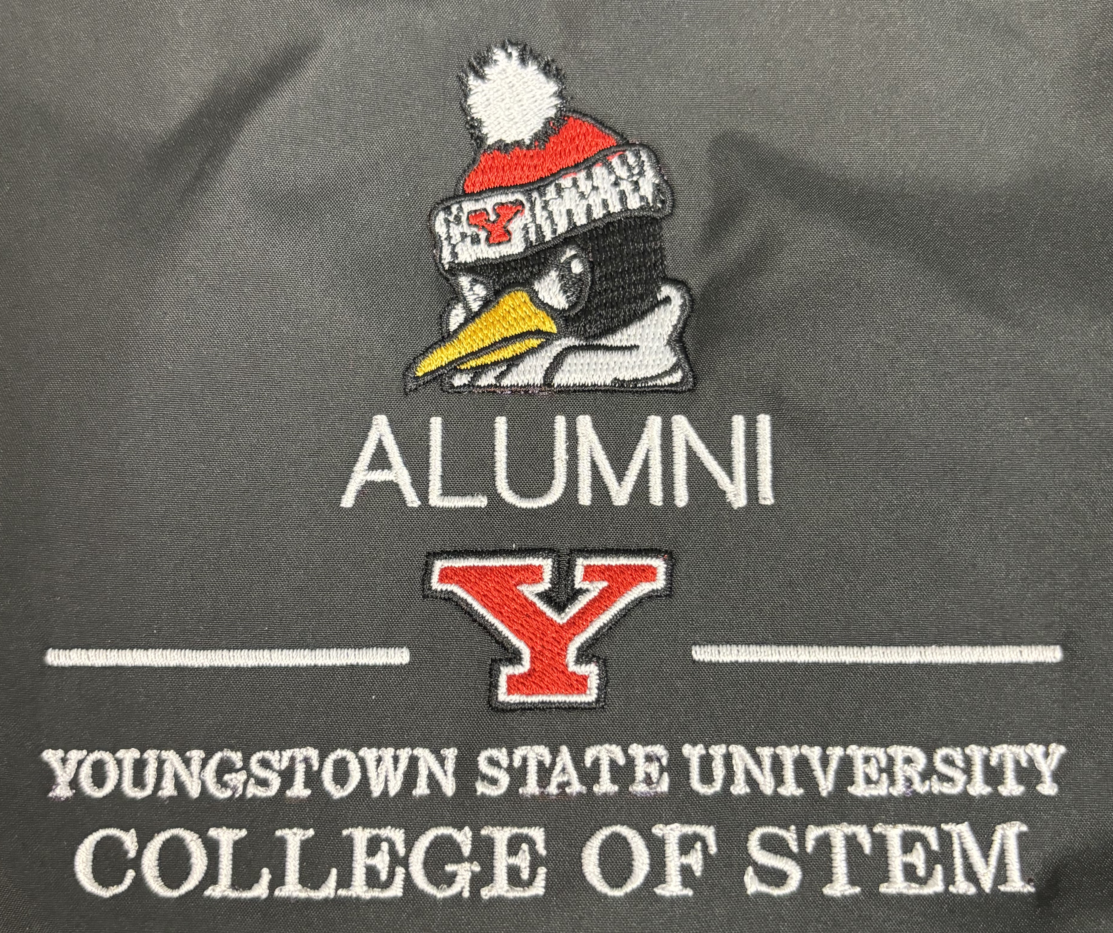 Close up of STEM Alumni Logo on Windbreaker